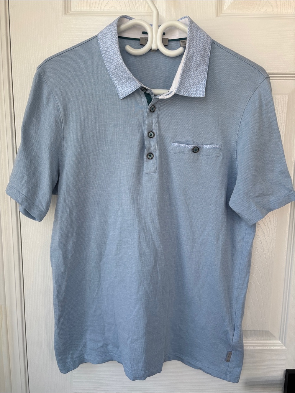 Ted Baker London Men's Light Blue Medium Polo Shirt with Poplin Contrast Collar